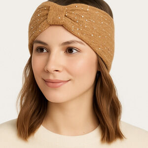 NWT Crystal Embellished Knit Headband – Warm Caramel Camel Tan